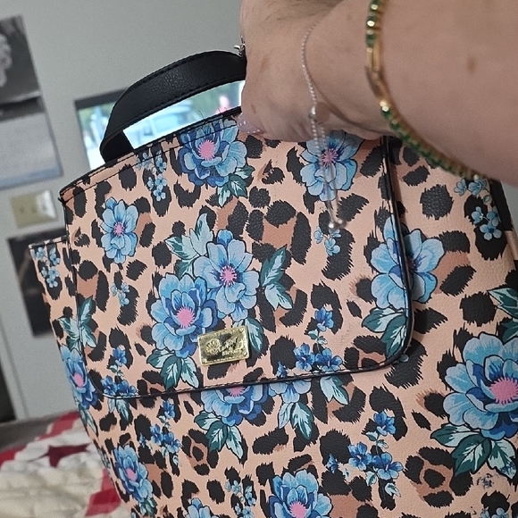 Betsey Johnson Floral Leopard Backpack - Blue and Tan - Picture 12 of 16